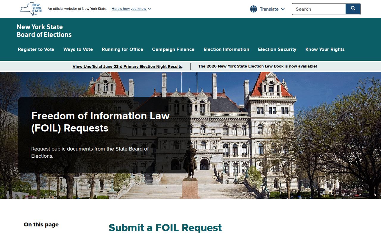 Ramapo neighbors research using the New York State voter-data FOIL request page