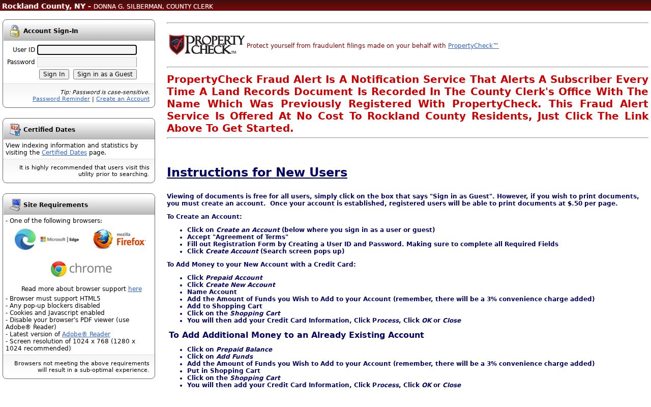 Ramapo previous residents research using the Rockland County deed index guest search screen