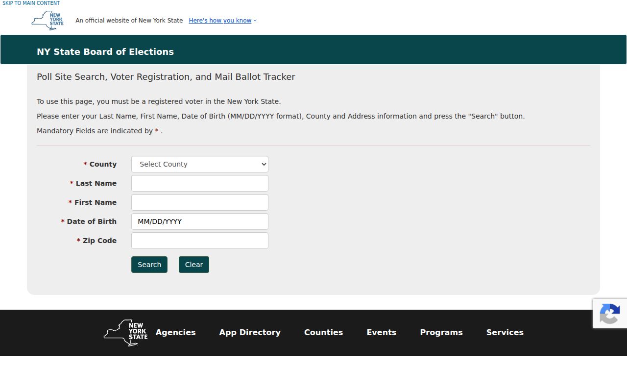 Town of Ramapo resident lookup using the New York voter verification form